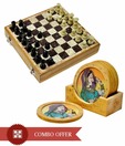 Little India Marble Chess Board With Free Hand Painted Tea Coasters
