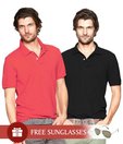 TSX Pack of 2 Red-Black Polo T Shirts & Aviator Sunglasses
