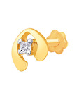 G Divas Single Diamond Studded Ornate 18Kt Yellow Gold Nosepin