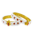 Jpearls Red Stone & Pearls Studded Bangles - Set Of 2