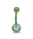 Revlis CZ Studded Anotized Silver Green Belly Stud