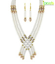 Jpearls Three Strings Pearls & CZ Necklace Set