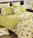 Swayam Yellow & Green Large Floral Print Bed Sheet Set