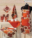 Swayam Orange & Brown Floral Print Kitchen Linen Set