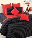 Swayam Black & Red Striped Bed Sheet Set