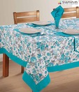 Swayam White & Turquoise Floral Print Table Sheet