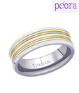 Peora Elegant Golden Striped Titanium Ring