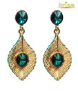 Kriaa Golden & Green Leaf Shaped Earrings