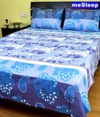 meSleep Cozy Blue Floral Cotton Double Bed Sheet