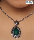 Pari Gorgeous Green & Silver Enamelled Pendant Necklace
