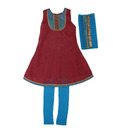 Twisha Aqua Blue & Red Striped Suit With Dupatta