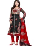 Khazana Beautiful Black-Red Embroidered Unstitched Suit