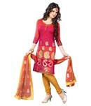 Fabdeal Orange-Mustard Cotton Embroidered Unstitched Suit With Dupatta