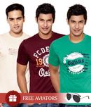 Fort Collins Cream-Green-Burgundy Pack of 3 T-Shirts & Aviator Sunglasses