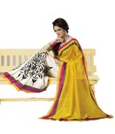 Triveni Yellow Printed Bhagalpuri Silk Saree