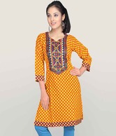 Aaneri Yellow Cotton Kurti