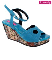 Butterfly Turquoise Blue Wedge Heel Sandals