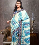 Fnf Wonderful White And Blue Bhagalpuri Silk Sarees