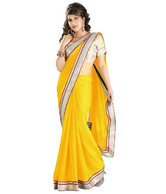 Fabdeal Bright Yellow Mukaish Embroidered Saree