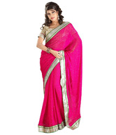 Fabdeal Deep Pink Mukaish Embroidered Saree