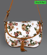 Carry On Bags White & Brown Floral Print Sling Bag