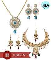 Sia Sparkling Rasrawa Necklace Set With Maang Tika & Pendant Set Combo