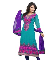 Khazana Aqua Blue-Purple Embroidered Unstitched Suit