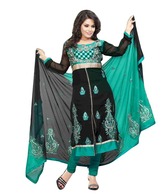 Khazana Green-Black Embroidered Unstitched Suit