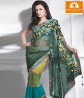 MohManthan Green Multi-Shaded Saree With Unstitched Blouse