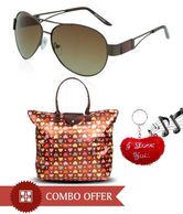 Gansta Special Brown Sunglasses & Foldable Handbag Combo With Free Keyring