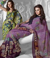 Prafful Purple & Mehandi Green Saree Combo With Unstitched Blouses