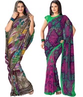 Prafful Purple-Multicolour Saree Combo Of 2