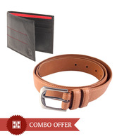 United Colors of Benetton Black-Red Men's Wallet & Brown Belt Combo