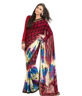 Prafful Red Printed Faux Georgette Saree
