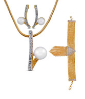Oleva Vibrant AD Studded Pendant Set & Golden Bracelet Combo