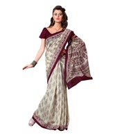 Prafful Off White-Maroon Printed Bhagalpuri Silk Saree
