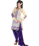 Khazana Cream Chanderi Unstitched Suit With Dupatta