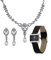 Oleva AD Studded Necklace Set & Leather Watch Combo