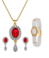 Oleva Striking Pendant Set & Pearl Watch Combo