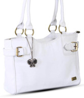 Butterflies White Smooth Finish Handbag
