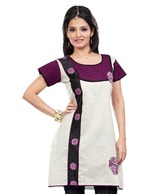FNF White-Purple Cotton Printed Kurti