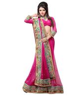Prafful Pink Embroidered Faux Georgette Saree