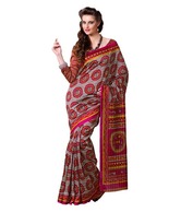 Prafful Stunning Red-Grey Printed Bhagalpuri Silk Saree