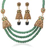 Adhira Golden Plated Green Beaded Necklace Set