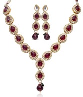 Adhira Tear Drop Maroon Stone Necklace Set