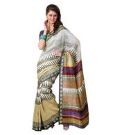 Prafful White-Grey Printed Bhagalpuri Silk Saree