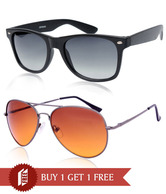 Joe Black Modish Gunmetal-Orange aviator Buy 1 Get 1 Matte Black Wayfarer Free