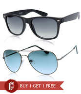 Joe Black Modish Gunmetal-Blue aviator Buy 1 Get 1 Matte Black Wayfarer Free