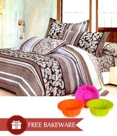 Velum Double Bed Sheet with 2 Pillow Covers-(Free-One Cake Baking Mould)