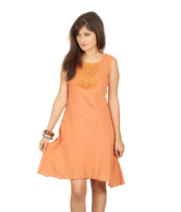 Sepia Tangy Orange Lace Yoke Dress